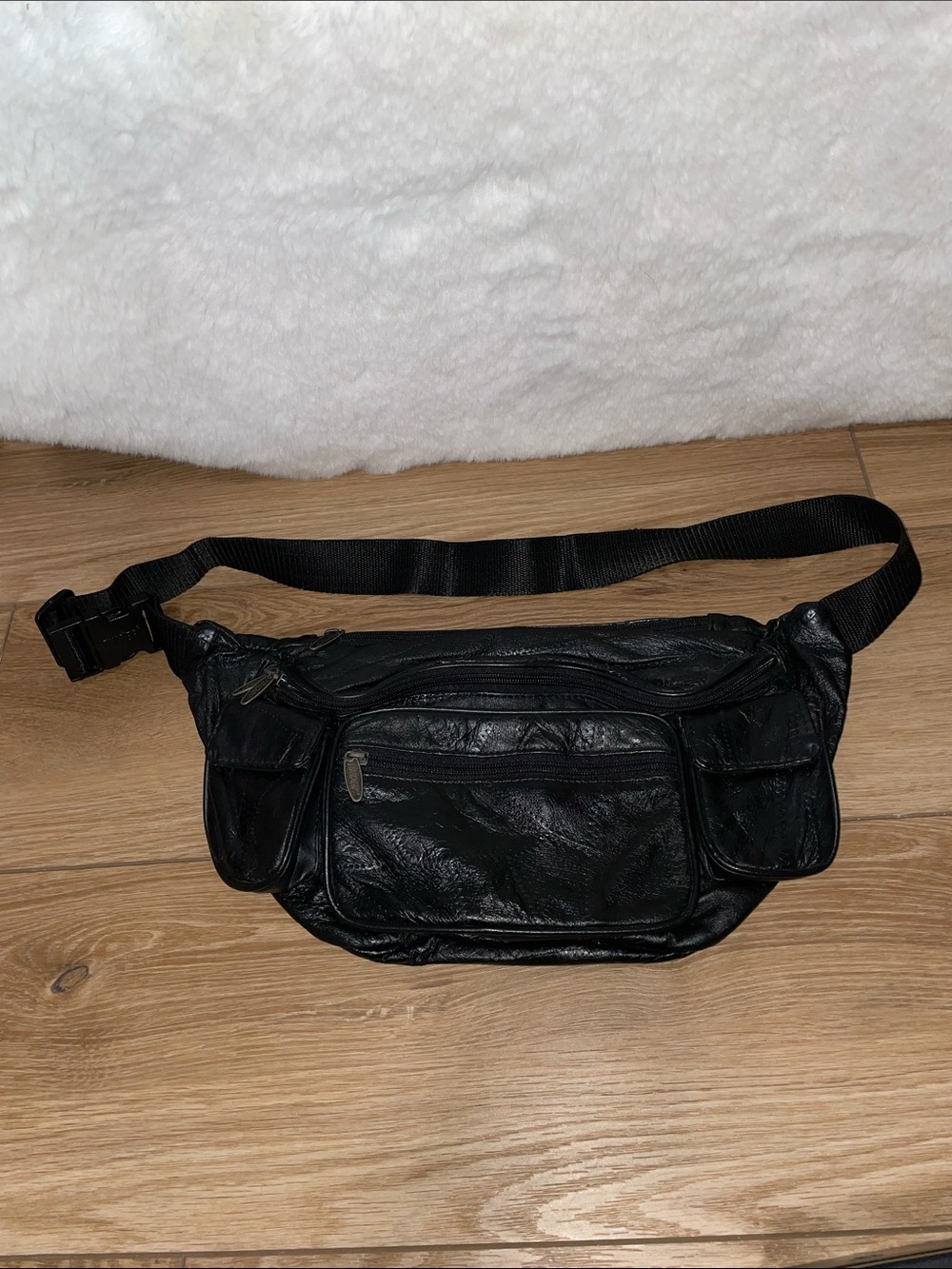 Genuine Leather Fanny Pack by Tinder Black Patchwork Large Purse Crossbody